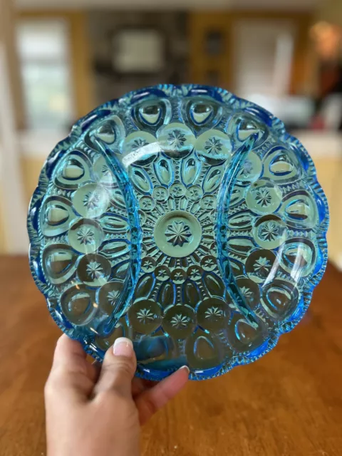 Vintage LE Smith Moon And Stars Divided Dish- Turquoise !!