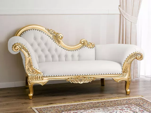 Méridienne Joana style Baroque Français Canapé 2 places chaise longue feuille...