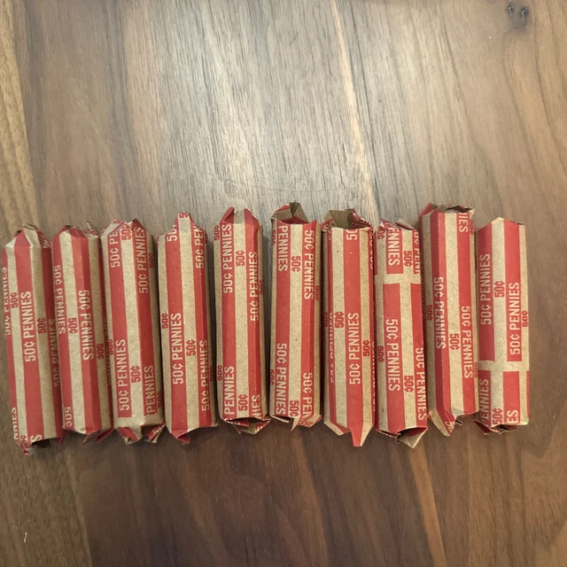 10 ROLLS LINCOLN WHEAT CENT ROLLS 1909-1958-50 coins per roll. UNSEARCHED