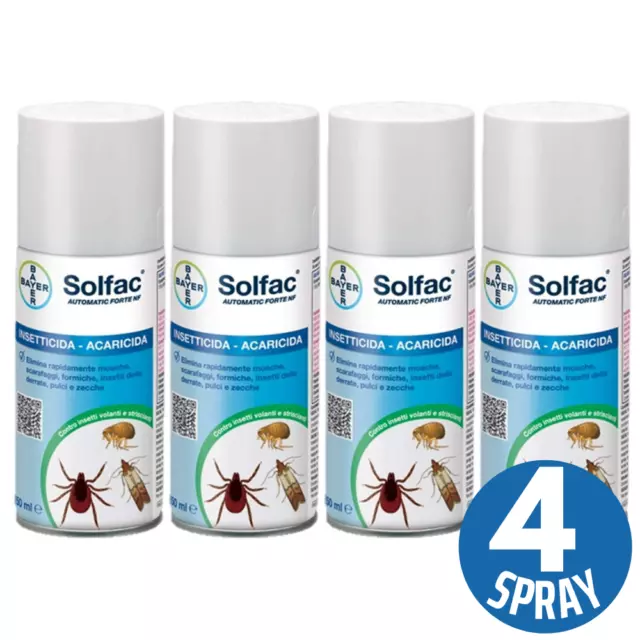 4x Bayer SOLFAC AUTOMATIC FORTE INSETTICIDA PER SCARAFAGGI ZECCHE PULCI CIMICI