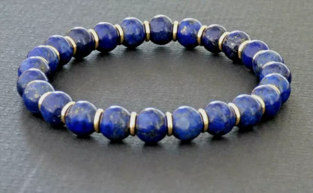 Spiritual Beads Men's Bracelet 6mm Blue Egyptian Lapis Lazuli, Silver