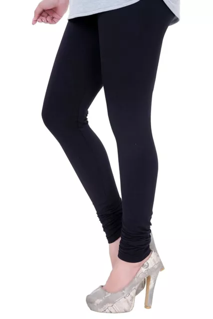 Legging Churidar en coton Lycra pour femme, couleur unie, Ultra doux, noir