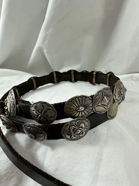Vintage sterling silver Native American SWAN TAOS Concho leather belt 32 Vintage sterling silver Native American SWAN TAOS Concho leather belt 32