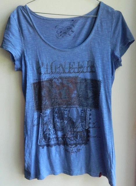 T-shirt Femme Esprit Taille M – Manches Courtes, Coton, Bleu, Occasion Très Bon état