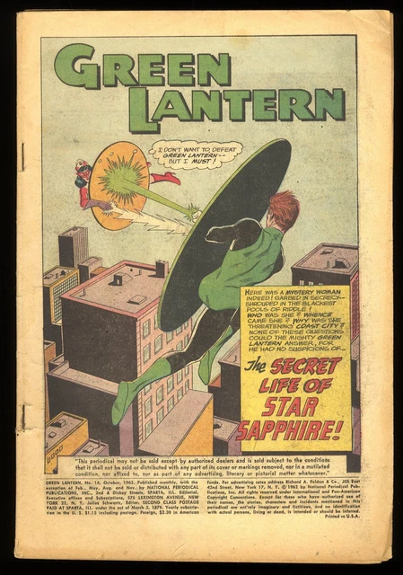 Green Lantern #16 CV 0.1 1st Appearance Star Sapphire! DC Comics 1962 Green Lantern #16 CV 0.1 1st Appearance Star Sapphire! DC Comics 1962