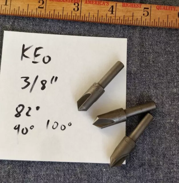 Set of 3 - Keo 3/8" X 100° + 90° + 82° Deg Keo Hss 3 flute Countersink