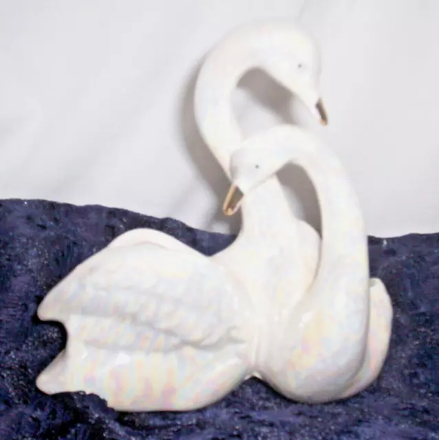 Two Swans Planter Pearl Lustre Vintage Handmade RM Made in Italy