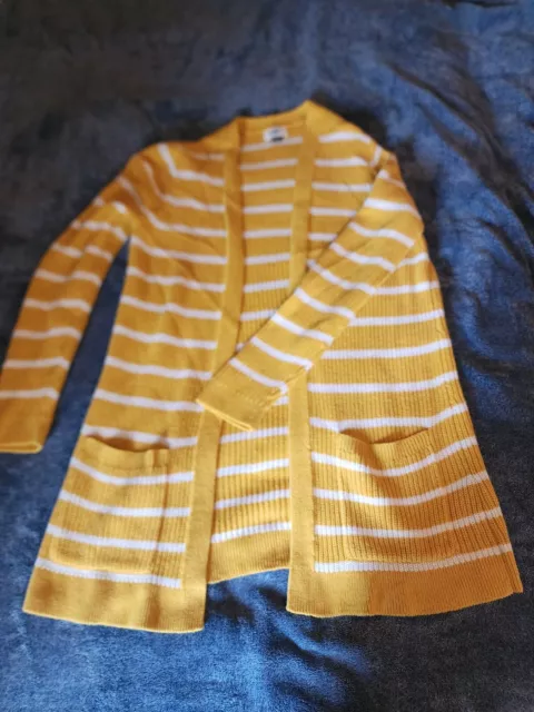 Old Navy Shaker Sweater Cardigan Womens Open Front Knit Mustard Striped M Yellow