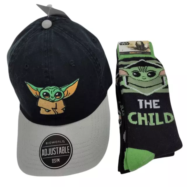Star Wars Combo - Baby Yoda Mandalorian Hat + Casual Crew Socks 2 Pair Size 6-12