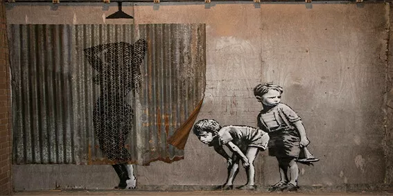 Graffiti Street Art shower girl boys Print Large Canvas licensed image BANKSY 2