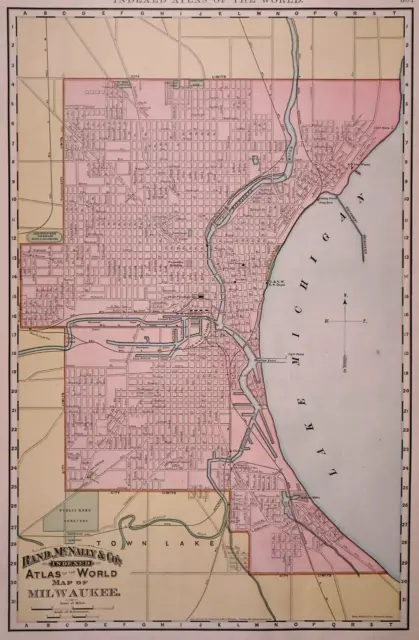 1895 Large 15"x22" Rand McNally Atlas Map ~ MILWAUKEE, WISCONSIN ~ Free S&H