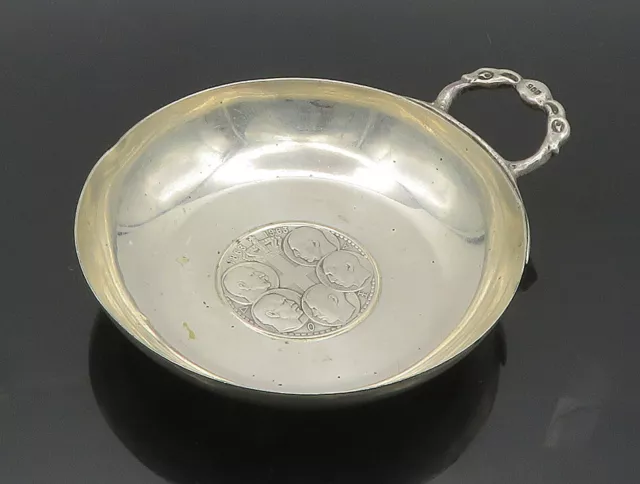 GREECE 925 Sterling Silver - Vintage Antique Round Coin Candy Dish - TR2517