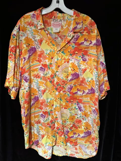 Vintage Jams World Shirt Mens Lg Hawaiian USA Made Rayon Floral San Domingo Rum