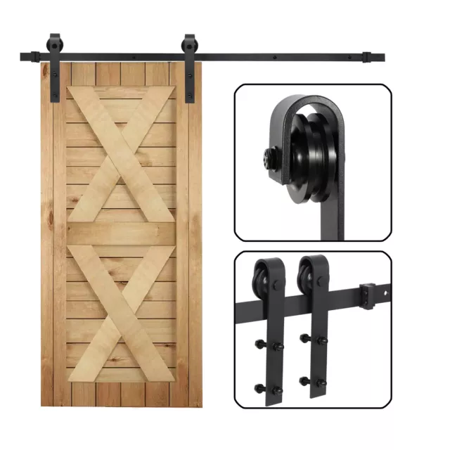 6.6FT Modern Sliding Barn Door Hardware Kit Closet Hang Style Track Rail Black