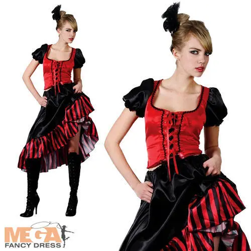 Can Can Costume Adult Saloon Girl Burlesque Cabaret Dancer Halloween Fancy  Dress