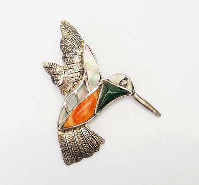 Colibri Argento D'Epoca Intagliati Zuni Nativi Americani Colibri Uccelli Bracciale 