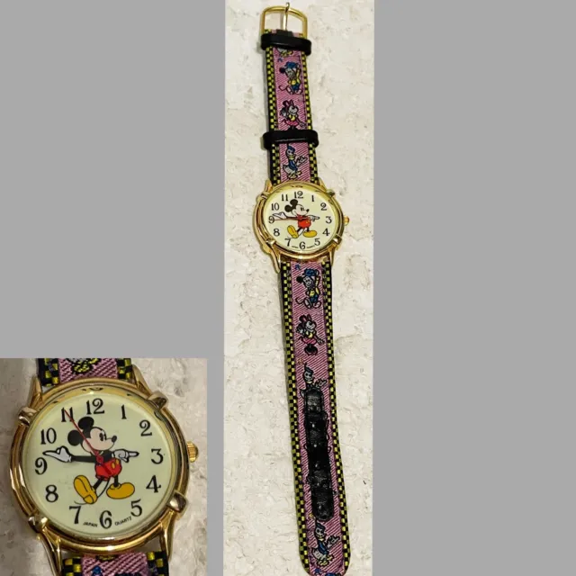 Mickey Mouse Wrist Watch VINTAGE JAPAN Disney Character Band ‘WORKS’ NEW BATTERY