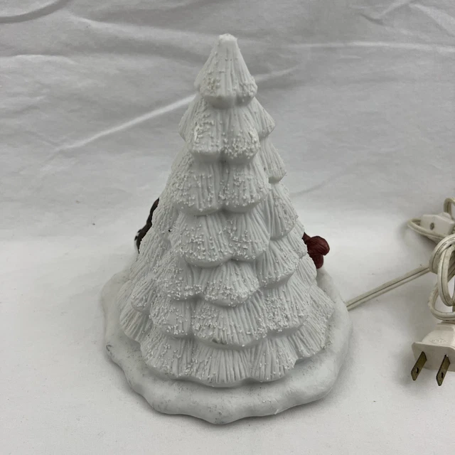 Vintage White Textured Lighted Ceramic Christmas Tree Lamp Woodland Animals 10