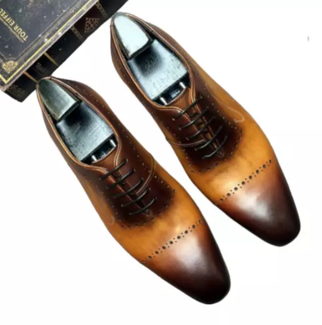 Brogue Mens Dress Formal Real Leather Shoes Carved Pointy Toe Oxfords Wedding L