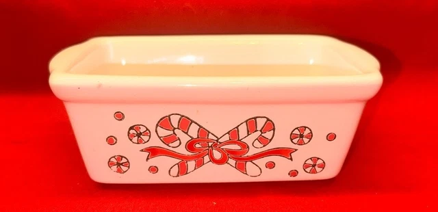 Loaf Casserole Baking Dish Candy Cane Pattern Stoneware MINI ~3" x 5" x 2"