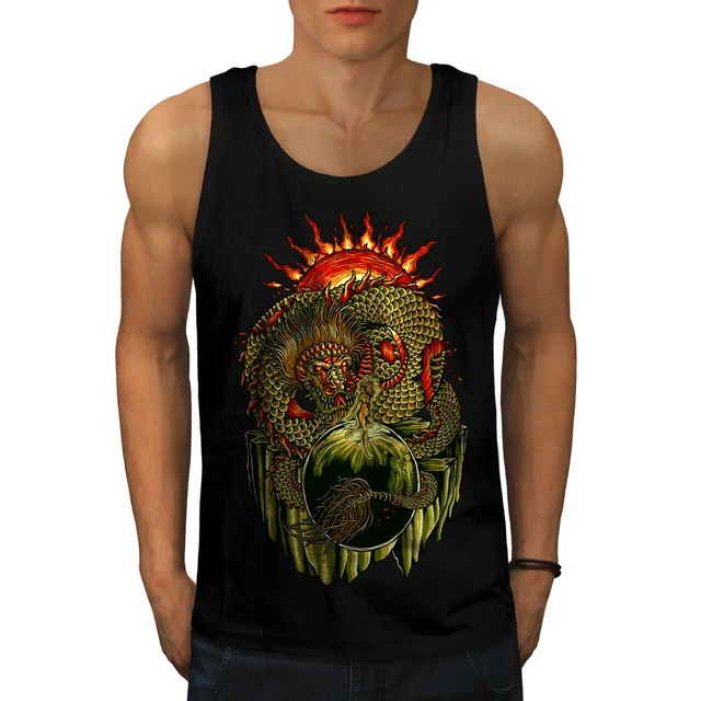 Wellcoda Chinese Dragon Mens Tank Top, Asian Art Active Sports Shirt