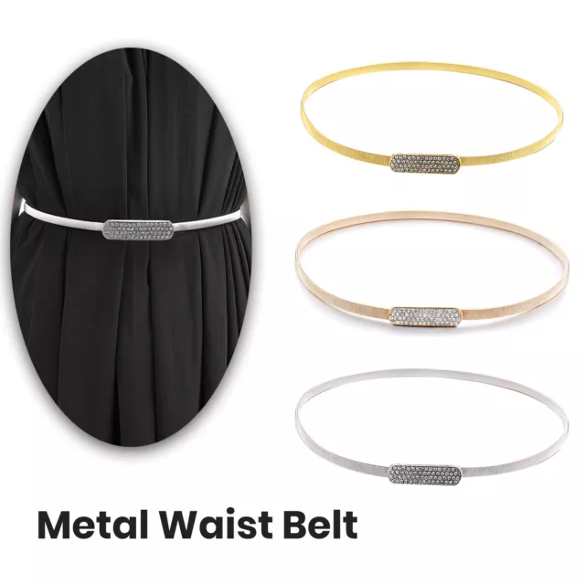 Women Metal Stretch Belt Elegant Fashion Diamante Buckle Waist Band Ladies Charm