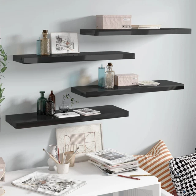 Scaffali a Parete 4 pz Nero Lucido 80x23,5x3,8  in MDF B6V6