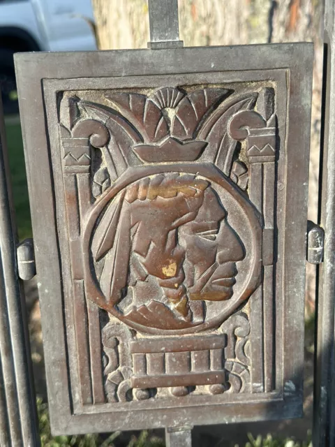 Antique Heavy Brass Indian Head Gate, Architectural Salvage, Bank, Courthouse
