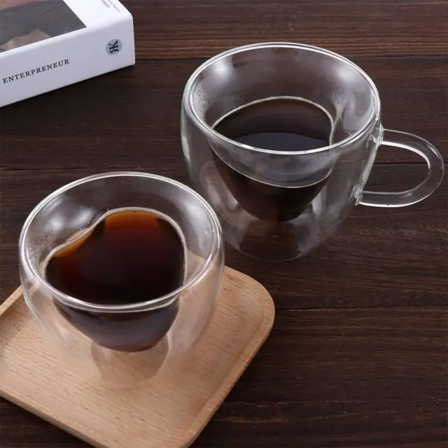 350 Ml Glass Espresso Cup With Lids Spoon-double Wall Insulated Clear Mugs  With Handle & Suspended Base Design-thick Expresso Coffee Cups