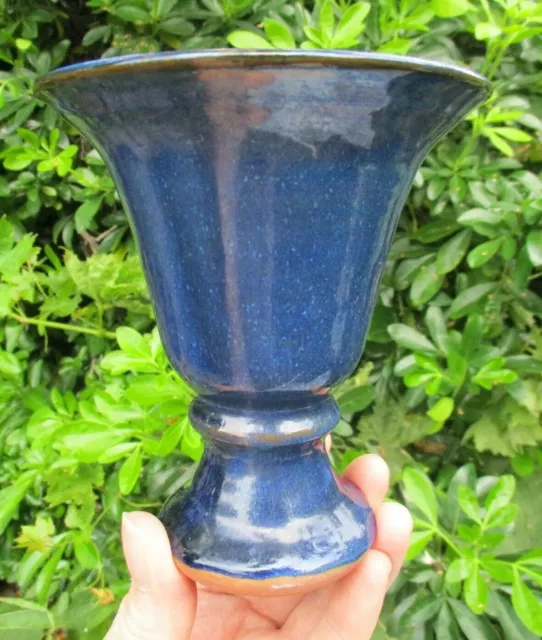 Beautiful Studio Pottery Handmade Blue Glazed Chalice Goblet or Small Vase