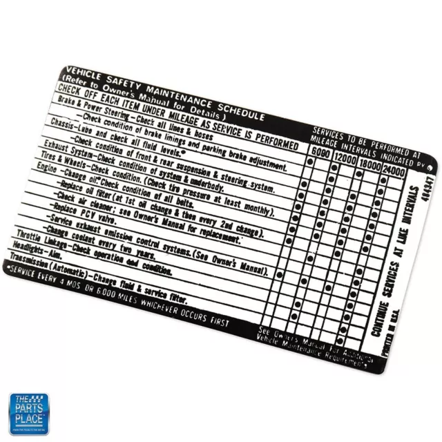 1971 Grand Prix Vehicle Safety Maintenance Schedule Decal GM 484347 EA