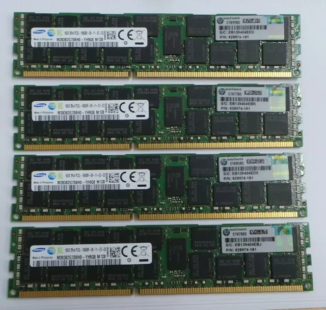 HP/Samsung 64GB KIT (4 X 16GB) PC3L-10600R Server RAM ECC RDIMM 628974-181