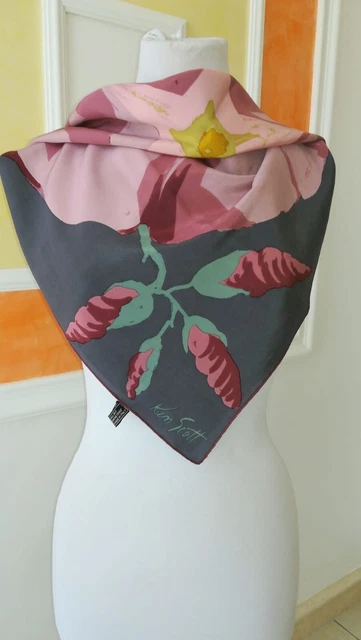 Foulard En Soie Vintage KEN SCOTT - Dimensions 86x90 Cm - Voile De Soie Multicolore - Occasion