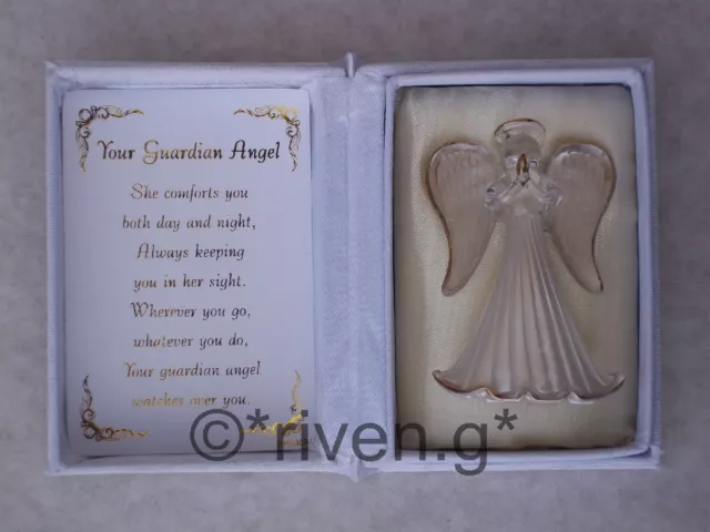 GUARDIAN ANGEL@Floral Box@Inspirational Verse@Glass@Gold@Unique Religious Gift