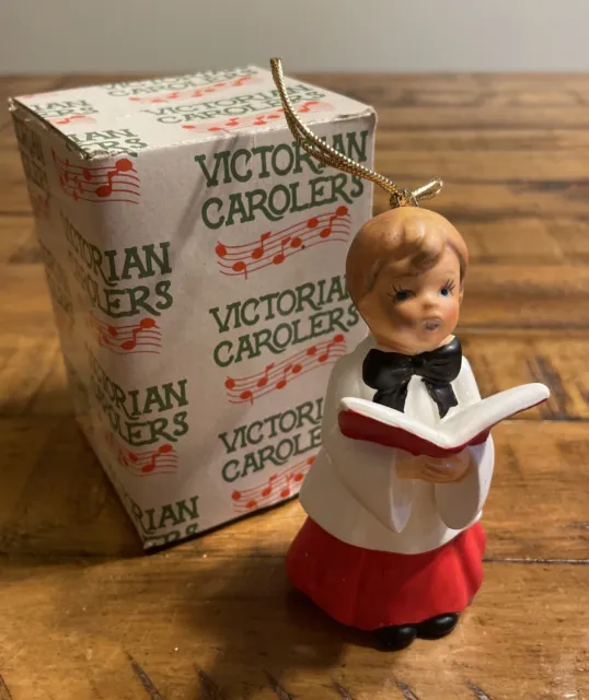 Christmas Victorian Carolers NEW IN BOX Boy With Book Made in Taiwan.