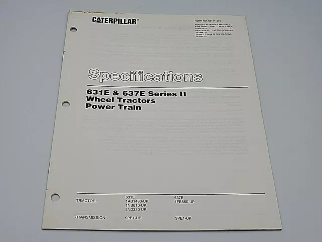 CAT Caterpillar 631E 637E Series II 2 Wheel Tractors Power Train Specifications