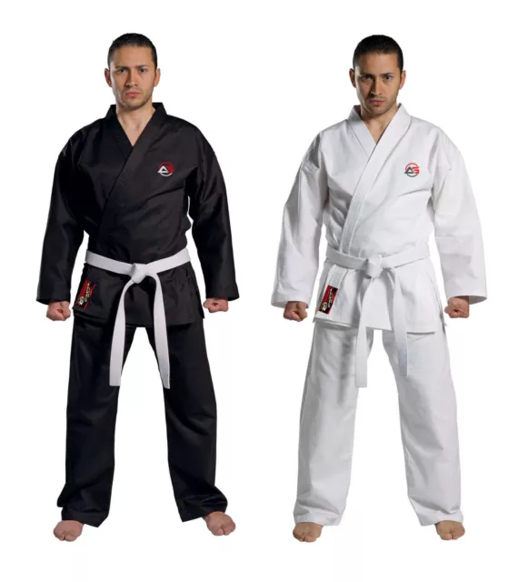 ADULT KIDS KARATE AIKIDO UNIFORM SUITS WHITE AND BLACK FREE BELT Athletics Gear