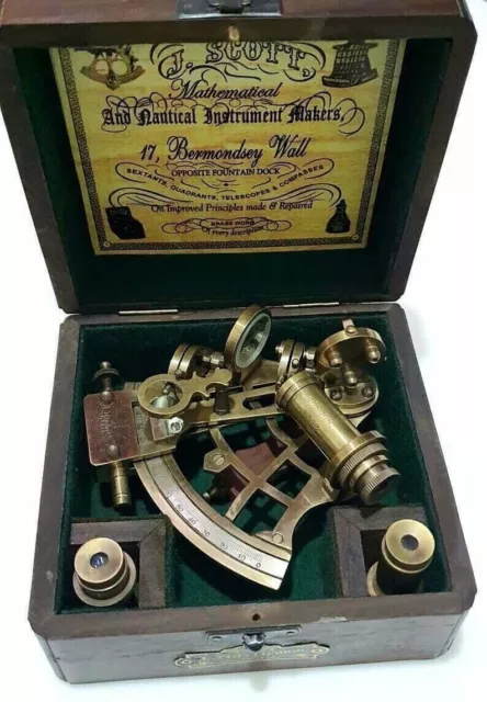 Vintage Maritime 5inches Brass Nautical Sextant with Wooden Box