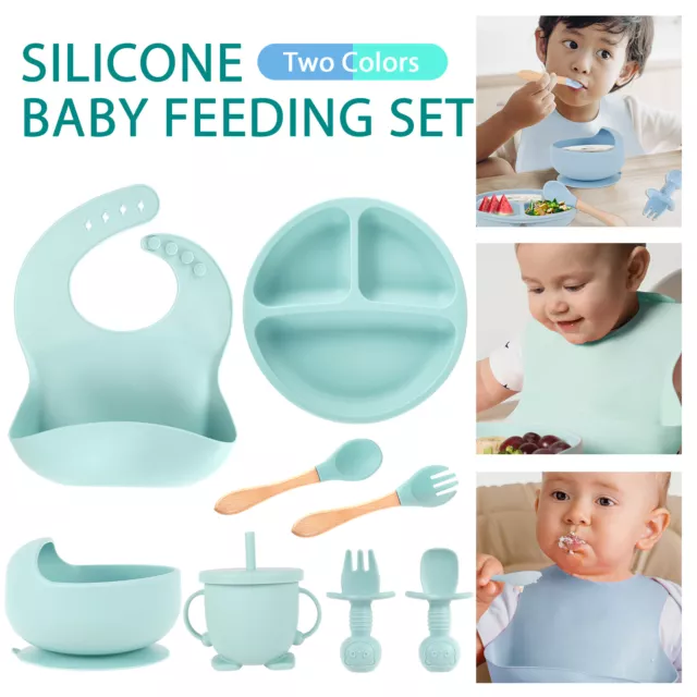 8Pcs Silicone Baby Feeding Set Soft Baby Weaning Supplies Cute Self Sidrc