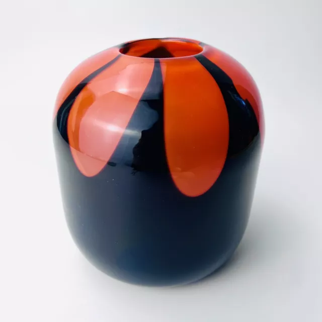 Abigails Czech Republic Art Glass Vase Black Amethyst with Orange Accents