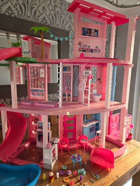 BARBIE DREAMHOUSE 3-STOREY Furnished Dollhouse Pool Slide Furniture 1:6 ...