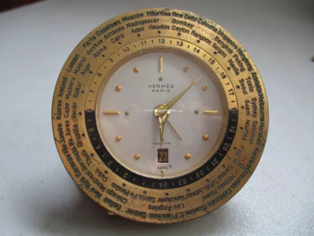 Hermes Paris Vintage Rare 1960s World Time Desk Clock Travel Alarm Clock