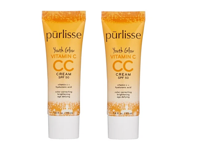Crema Purlisse Youth Glow vitamina C CC FPS 50 1,4 onzas fluidas; paquete de 2