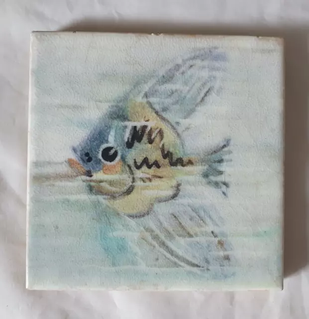 GORGEOUS ANTIQUE MINTON 4 INCH TILE WITH FISH (B) circ 1930s