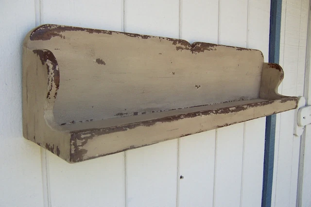 Primitive Rustic Painted Country Plate Display Wall Shelf Farmhouse Shelves Rack
