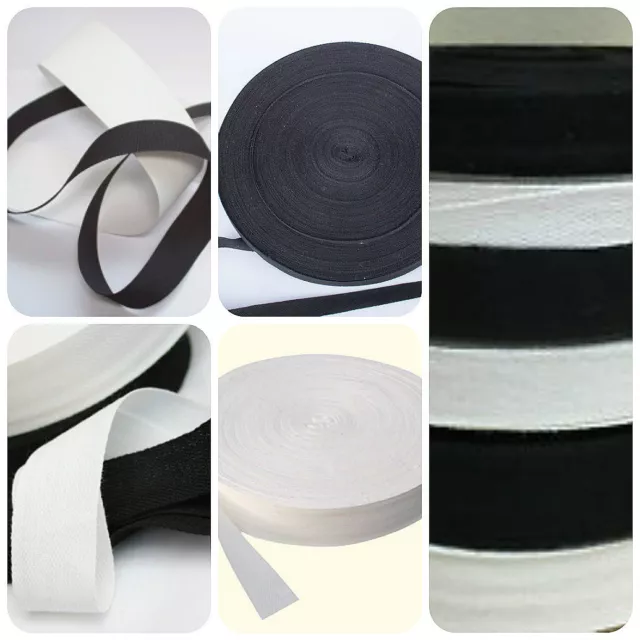 Black & White 100 % Cotton Bunting Tape All Widths  x 5 & 10 metre Lengths