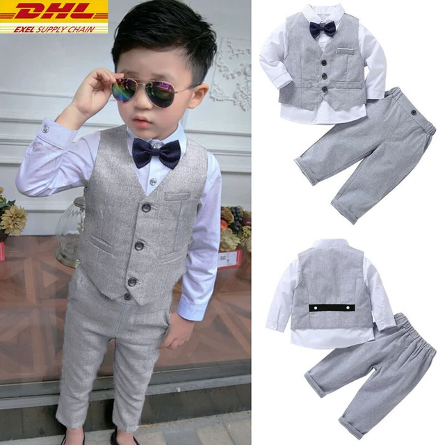 Baby Junge Gentleman Outfits Taufanzug Hochzeitanzug Langarmshirt+Weste+Hosen ~