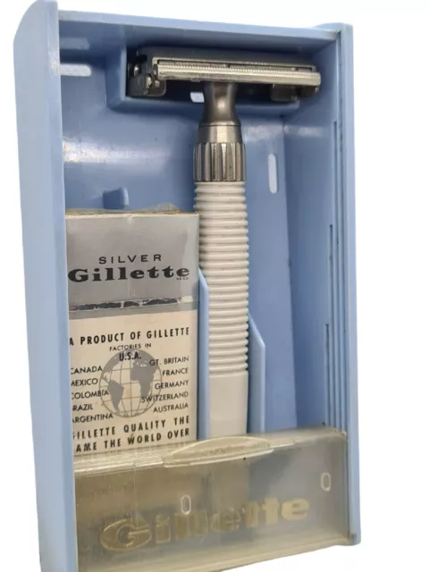 Ancien Rasoir Gillette Vintage Ouverture Papillon Neuf Dans Sa Boite Avec Lames