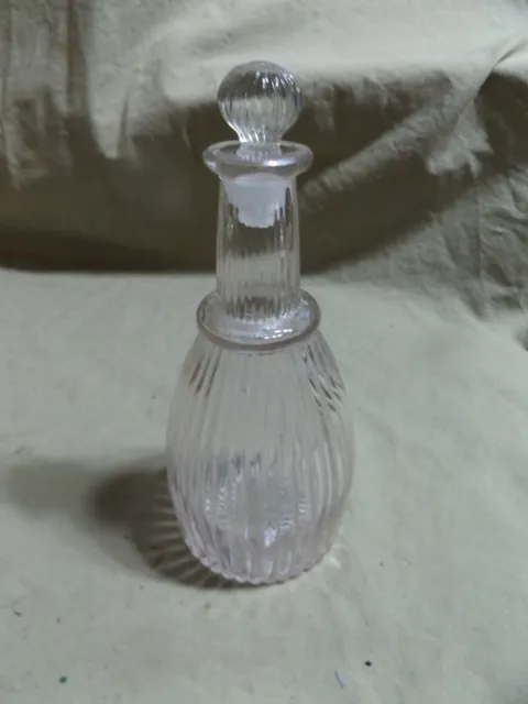 Antique 6.5" Ribbed Blown into a Mold Glass Fragrance Bottle Air Bubbles Stopper