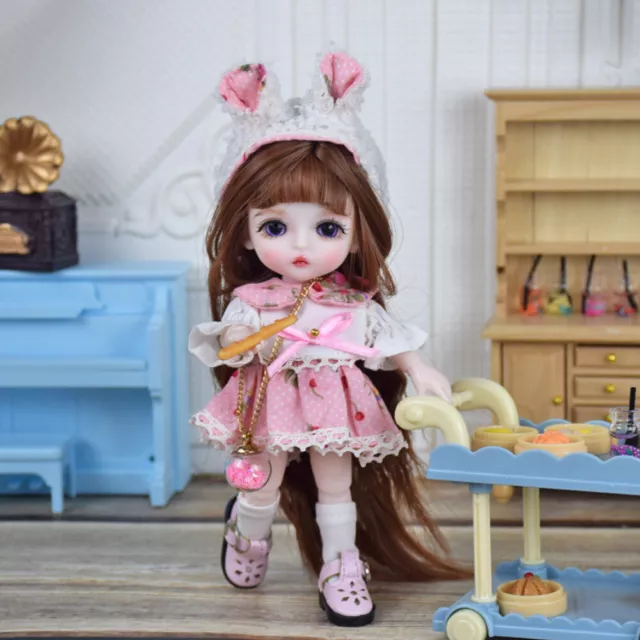 1/8 BJD Cute 6" Girl Doll + Face Makeup Dress Shoes Headband Full Set Kids Toy